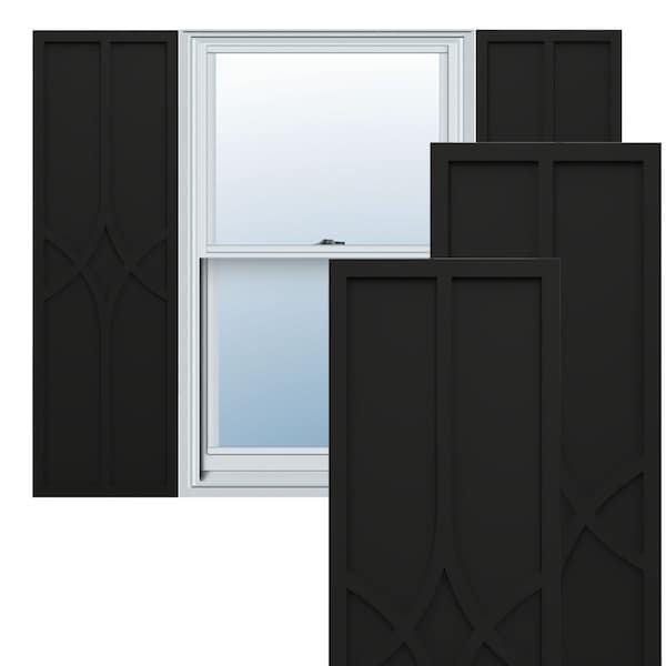 Ekena Millwork True Fit PVC Cedar Park Fixed Mount Shutters, Black, 18W x 32H, PR - TFP001CP18X032BL