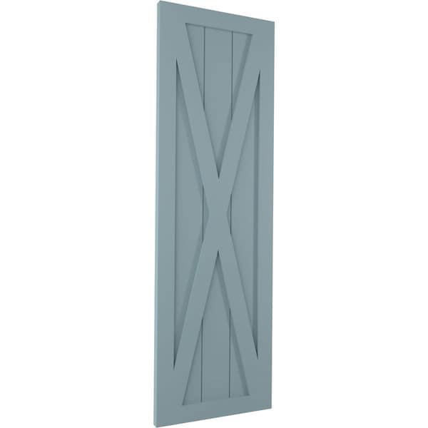 Ekena Millwork True Fit PVC Single X-Board Farmhouse Fixed Mount Shutters, Peaceful Blue, 15W x 66H, PR - TFP001FH15X066SB