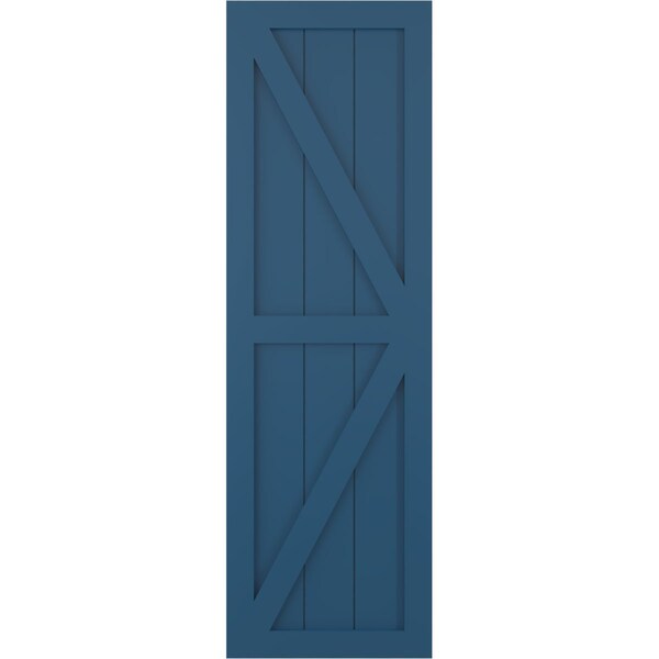 Ekena Millwork True Fit PVC Two Equal Panel Farmhouse Fixed Mount Shutters w/ Z-Bar, Sojourn Blue , 15W x 64H, PR - TFP102FH15X064HB
