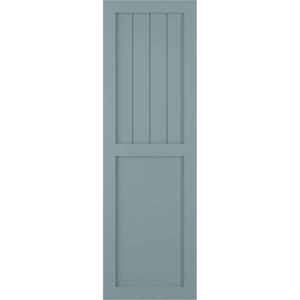 Ekena Millwork True Fit PVC Farmhouse/Flat Panel Combination Fixed Mount Shutters, Peaceful Blue, 12W x 39H, PR - TFP101FC12X039SB