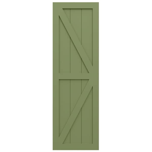 Ekena Millwork True Fit PVC Two Equal Panel Farmhouse Fixed Mount Shutters w/ Z-Bar, Moss Green , 18W x 29H, PR - TFP102FH18X029MG