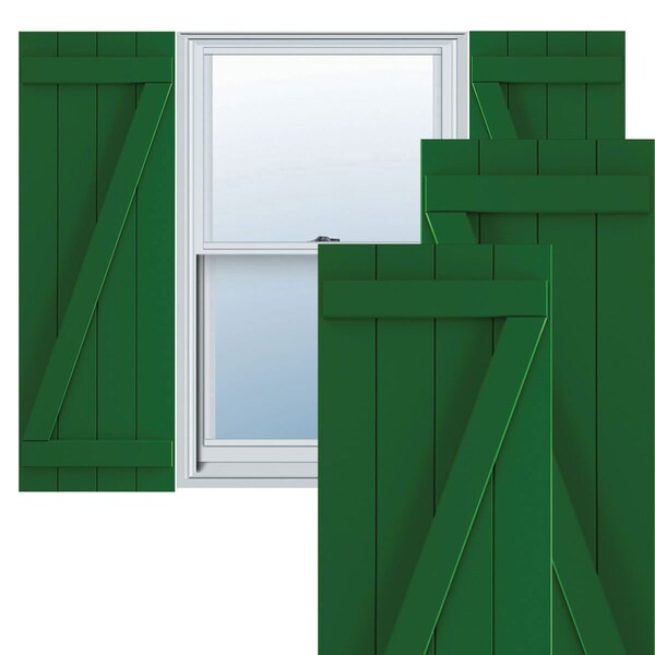 Ekena Millwork True Fit PVC Four Board Joined Board-n-Batten Shutters w/Z-Bar, Viridian Green , 21 1/2W x 74H, PR - TFP102BBF21X074HG