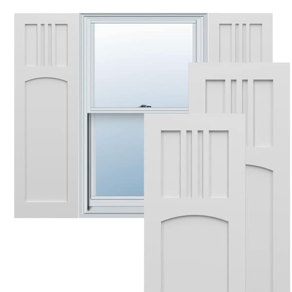 Ekena Millwork True Fit PVC San Miguel Mission Style Fixed Mount Shutters, White, 15W x 54H, PR - TFP001SM15X054WH