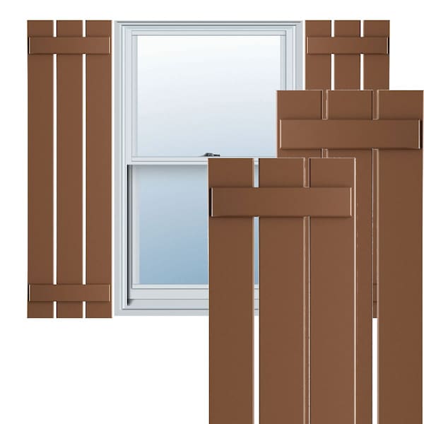 Ekena Millwork True Fit PVC, Three Board Spaced Board-n-Batten Shutters, Burnt Toffee , 17 1/8W x 52H, PR - TFP101SBF17X052BT