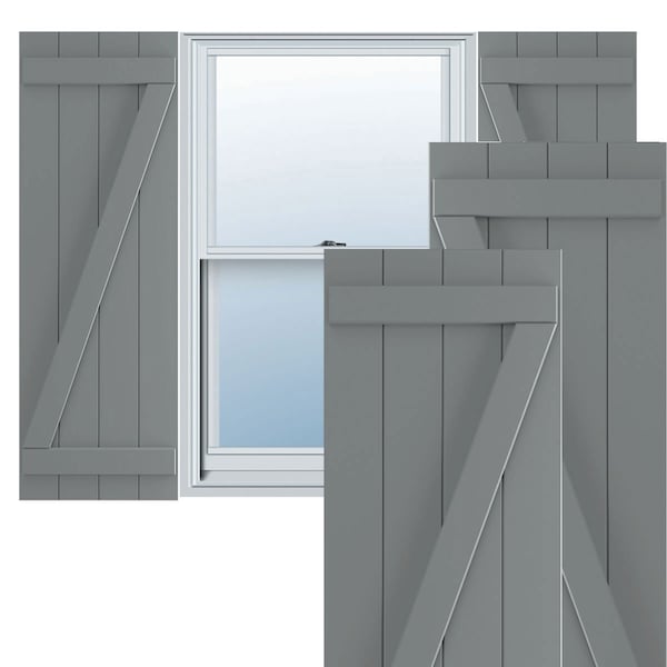 Ekena Millwork True Fit PVC Four Board Joined Board-n-Batten Shutters w/Z-Bar, Ocean Swell , 21 1/2W x 42H, PR - TFP102BBF21X042CH