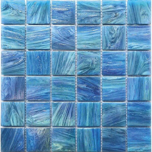 Apollo Tile Celestial 12 in. x 12 in. Glossy Denim Blue Glass Mosaic Wall and Floor Tile 10 sq. ft./case 10-pack - APL2ST88BL546