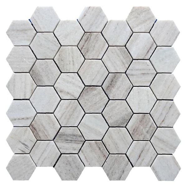 Apollo Tile 12x12 in. Polished Soft White with Beige Marble Hexagon Wall and Floor Tile 4.83 sq ft/case, 5PK - APLSAH88G39PA