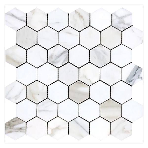 Apollo Tile 12 x 12 in. Polished White Gray Marble Mosaic Hexagon Wall and Floor Tile 4.83 sq ft/case, 5PK - APLTSC88G23PA