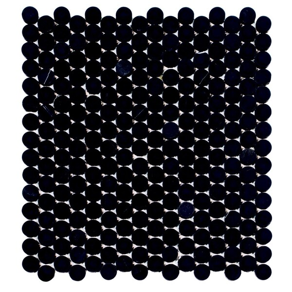 Apollo Tile 11x12 in. Tumbled Jet Black Marble Mosaic Penny Round Wall and Floor Tile 4.83 sq ft/case, 5PK - APLTX88P08TA