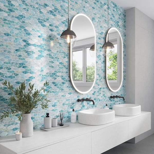 Apollo Tile Verre 10.63 in. x 11.7 in. Matte Blue Glass Mosaic Wall and Floor Tile 8.6 sq ft/case - 10 pack - SEA88EL05AQA