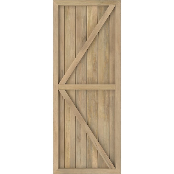 Ekena Millwork Americraft 6-Board Wood 2 Equal Panel Frmd Board-n-Batten Shutters w/Dubl Z-Bar, ARW102BF621X71UNH, PR - ARW102BF621X71UNH