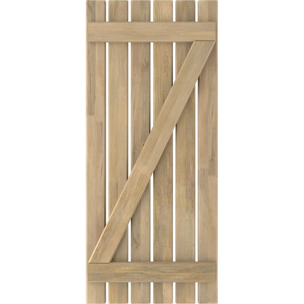 Ekena Millwork Americraft 6-Board (2 Batten) Wood Spaced Board-n-Batten Shutters w/ Z-Bar, ARW102SB623X46UNH, PR - ARW102SB623X46UNH