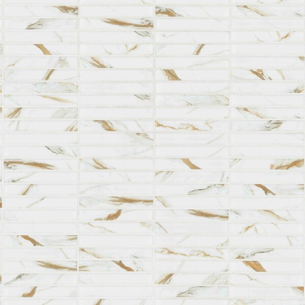 Msi Calacatta Gold Stack Pattern 12in x 12in Matte Porcelain Mosaic Floor And Wall Tile, 15PK - ZOR-MD-0650