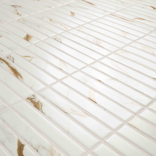 Msi Calacatta Gold Stack Pattern 12in x 12in Matte Porcelain Mosaic Floor And Wall Tile, 15PK - ZOR-MD-0650