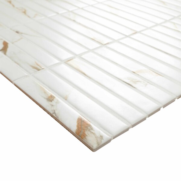 Msi Calacatta Gold Stack Pattern 12in x 12in Matte Porcelain Mosaic Floor And Wall Tile, 15PK - ZOR-MD-0650