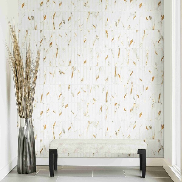 Msi Calacatta Gold Stack Pattern 12in x 12in Matte Porcelain Mosaic Floor And Wall Tile, 15PK - ZOR-MD-0650