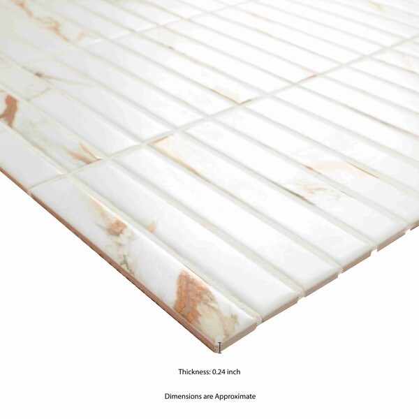 Msi Calacatta Gold Stack Pattern 12in x 12in Matte Porcelain Mosaic Floor And Wall Tile, 15PK - ZOR-MD-0650