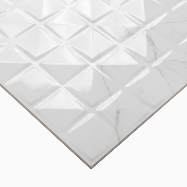 Msi Dymo Calacatta Chex White 12in X 24in Glossy Ceramic Wall Tile, 480PK - ZOR-PT-0878P