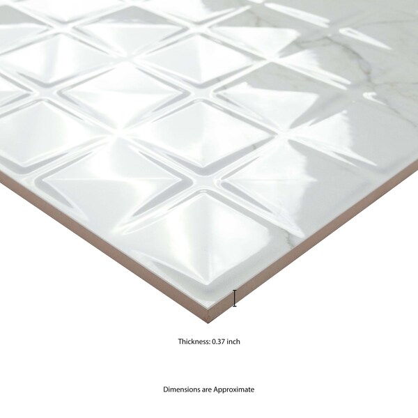 Msi Dymo Calacatta Chex White 12in X 24in Glossy Ceramic Wall Tile, 480PK - ZOR-PT-0878P