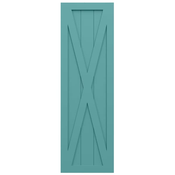 Ekena Millwork True Fit PVC Single X-Board Farmhouse Fixed Mount Shutters, Pure Turquoise, 18W x 27H, PR - TFP001FH18X027PT