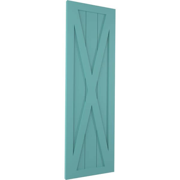 Ekena Millwork True Fit PVC Single X-Board Farmhouse Fixed Mount Shutters, Pure Turquoise, 18W x 27H, PR - TFP001FH18X027PT