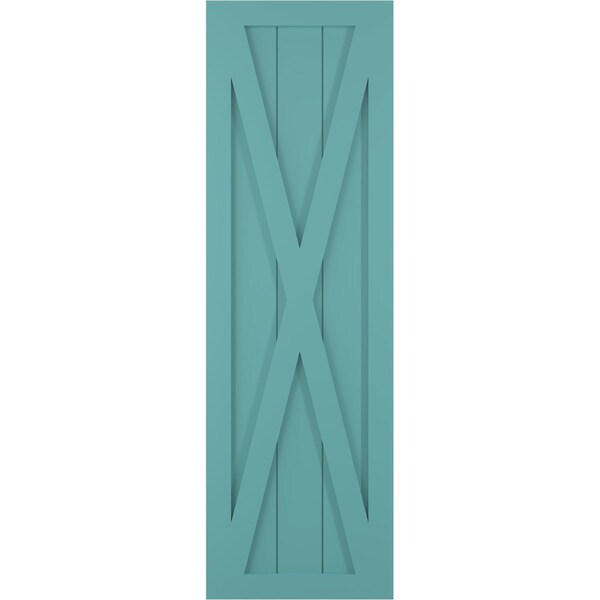 Ekena Millwork True Fit PVC Single X-Board Farmhouse Fixed Mount Shutters, Pure Turquoise, 18W x 27H, PR - TFP001FH18X027PT