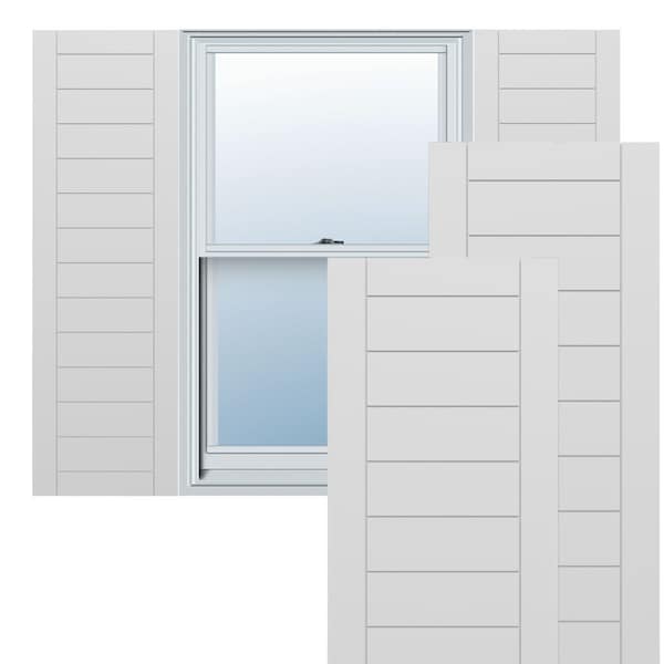 Ekena Millwork True Fit PVC Horizontal Slat Framed Modern Style Fixed Mount Shutters, White, 15W x 32H, PR - TFP001HF15X032WH