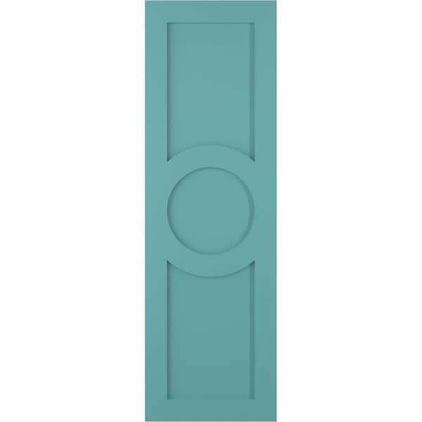 Ekena Millwork True Fit PVC Center Circle Arts & Crafts Fixed Mount Shutters, Pure Turquoise, 12W x 37H, PR - TFP001AC12X037PT