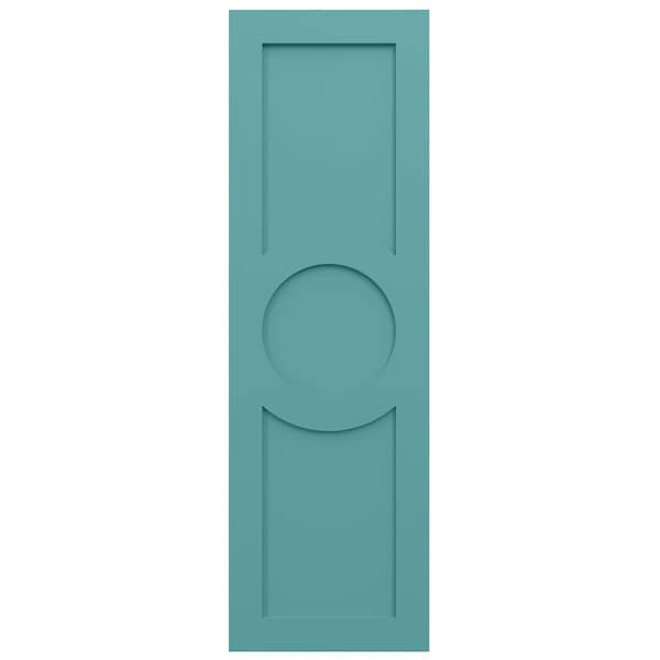 Ekena Millwork True Fit PVC Center Circle Arts & Crafts Fixed Mount Shutters, Pure Turquoise, 12W x 37H, PR - TFP001AC12X037PT