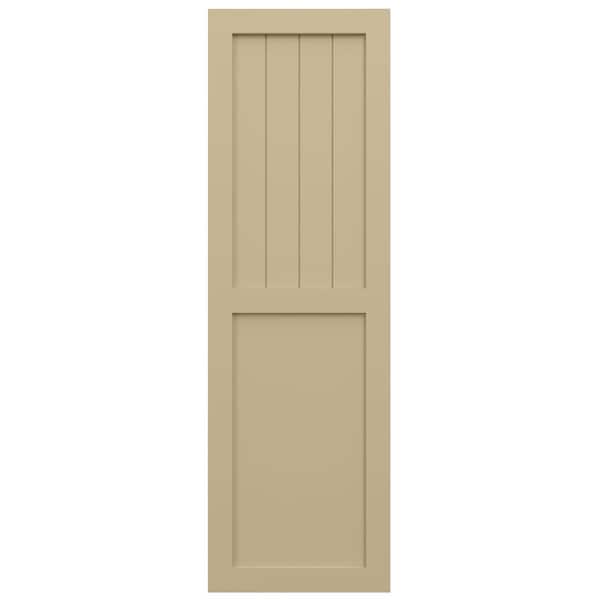 Ekena Millwork True Fit PVC Farmhouse/Flat Panel Combination Fixed Mount Shutters, Natural Twine, 12W x 55H, PR - TFP101FC12X055NT