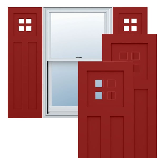 Ekena Millwork True Fit PVC San Antonio Mission Style Fixed Mount Shutters, Fire Red, 12W x 54H, PR - TFP001ST12X054BR
