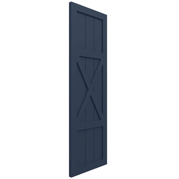 Ekena Millwork True Fit PVC Center X-Board Farmhouse Fixed Mount Shutters, Starless Night Blue , 18W x 60H, PR - TFP107FH18X060OB