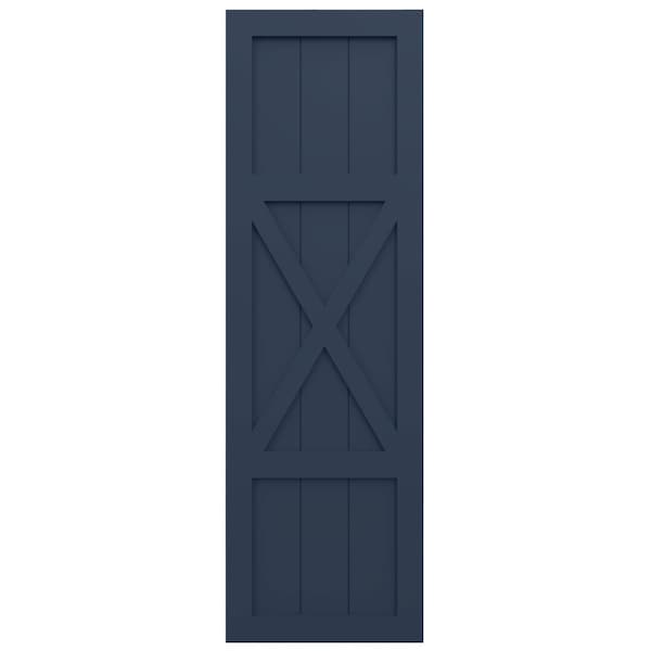Ekena Millwork True Fit PVC Center X-Board Farmhouse Fixed Mount Shutters, Starless Night Blue , 18W x 60H, PR - TFP107FH18X060OB