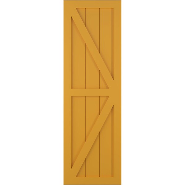 Ekena Millwork True Fit PVC Two Equal Panel Farmhouse Fixed Mount Shutters w/ Z-Bar, Turmeric , 15W x 30H, PR - TFP102FH15X030TU
