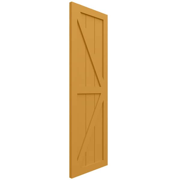 Ekena Millwork True Fit PVC Two Equal Panel Farmhouse Fixed Mount Shutters w/ Z-Bar, Turmeric , 15W x 30H, PR - TFP102FH15X030TU
