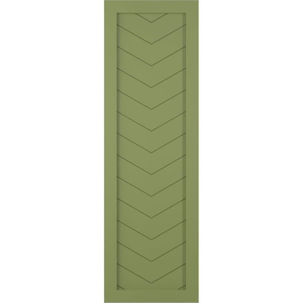 Ekena Millwork True Fit PVC Single Panel Chevron Modern Style Fixed Mount Shutters, Moss Green, 18W x 80H, PR - TFP001CV18X080MG