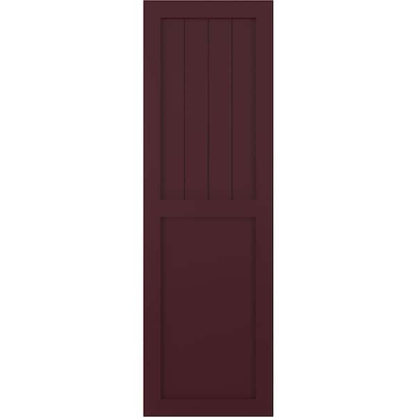Ekena Millwork True Fit PVC Farmhouse/Flat Panel Combination Fixed Mount Shutters, Wine Red, 15W x 52H, PR - TFP101FC15X052WR