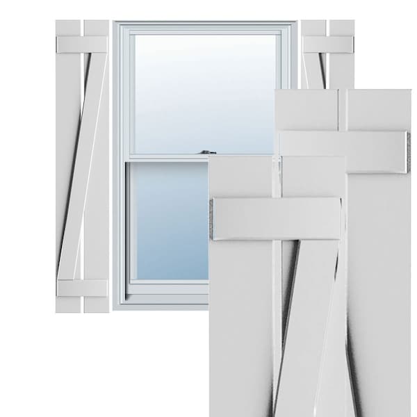 Ekena Millwork True Fit PVC, Two Board Spaced Board-n-Batten Shutters w/Z-Bar, Unfinished , 11 1/4W x 38H, PR - TFP102SB11X038UN