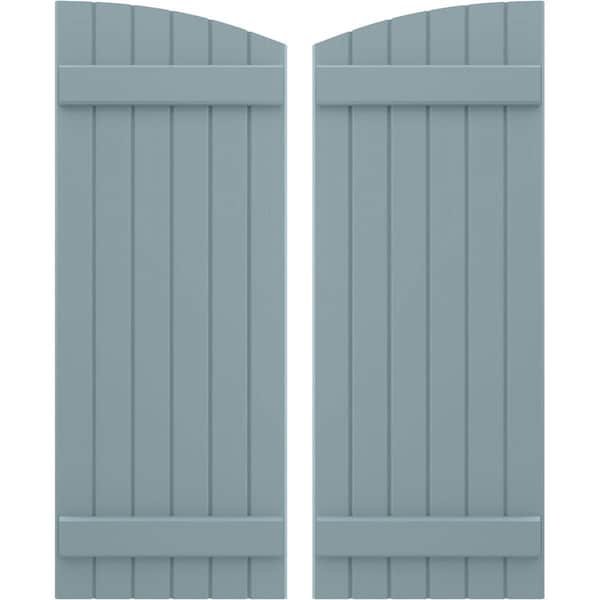 Ekena Millwork Americraft 6-Board (2 Batten) Wood Joined Board-n-Batten Shutters w/Ellipt Top, ARW101BE621X81SBH, PR - ARW101BE621X81SBH