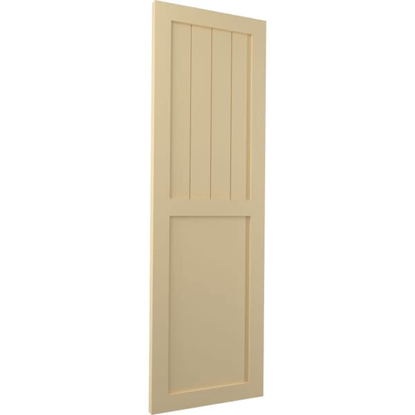 Ekena Millwork True Fit PVC Farmhouse/Flat Panel Combination Fixed Mount Shutters, Natural Twine, 15W x 42H, PR - TFP101FC15X042NT