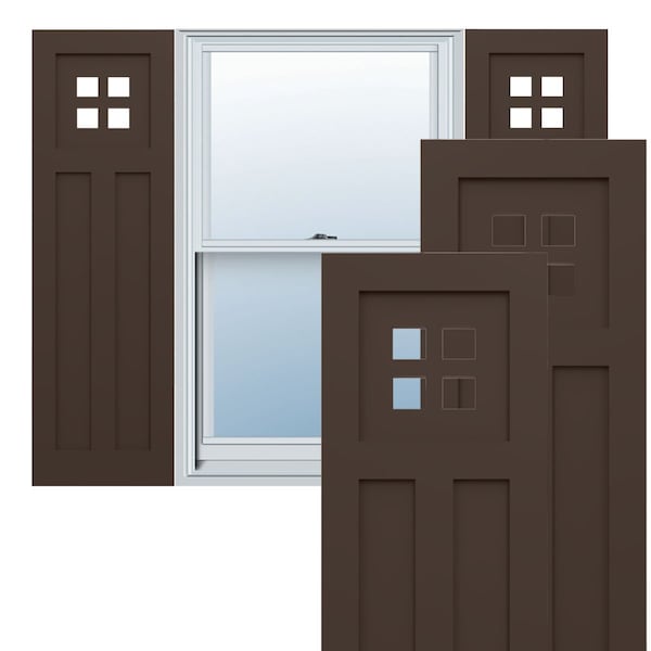 Ekena Millwork True Fit PVC San Antonio Mission Style Fixed Mount Shutters, Raisin Brown, 12W x 61H, PR - TFP001ST12X061TB