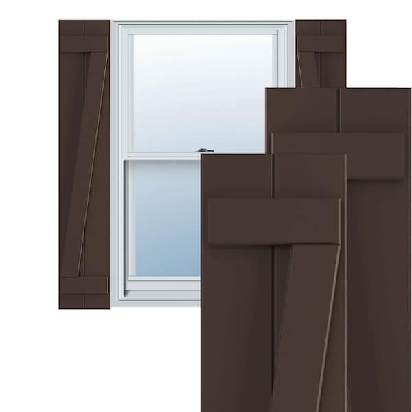 Ekena Millwork True Fit PVC Two Board Joined Board-n-Batten Shutters w/Z-Bar, Raisin Brown , 10 3/4W x 43H, PR - TFP102BBF11X043TB