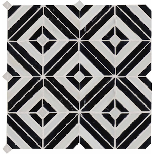 Msi Rhombix Nero 12 In. X 12 In. X 10Mm Polished Marble Mesh-Mounted Mosaic Tile, 10PK - ZOR-MD-0235