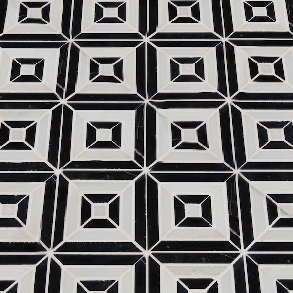 Msi Rhombix Nero 12 In. X 12 In. X 10Mm Polished Marble Mesh-Mounted Mosaic Tile, 10PK - ZOR-MD-0235