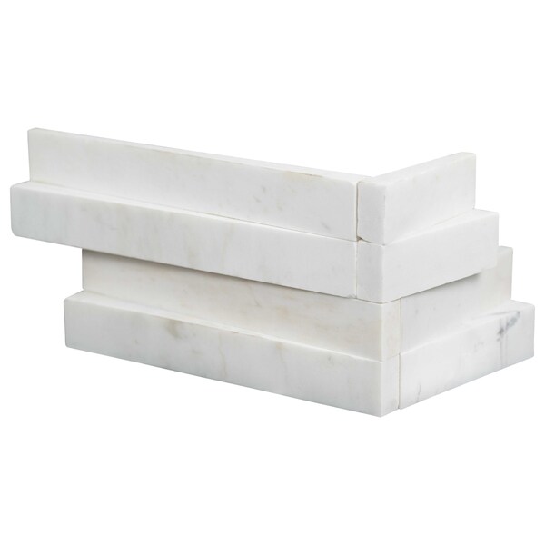 Msi Cosmic White "L" Corner 3D Wave Ledger Panel "6 X 18" Honed Marble Wall Tile, 4PK - ZOR-PNL-0031