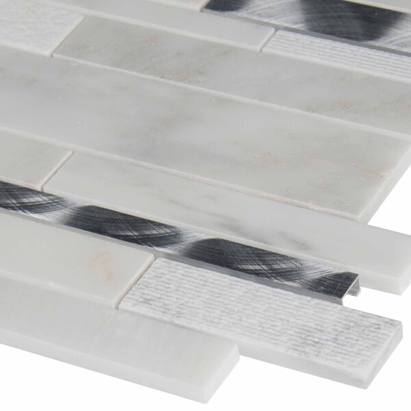Msi Moderno Blanco Interlocking 12 In. X 18 In. X 8 Mm Metal Stone Blend Mesh-Mounted Mosaic Tile, 10PK - ZOR-MD-0455