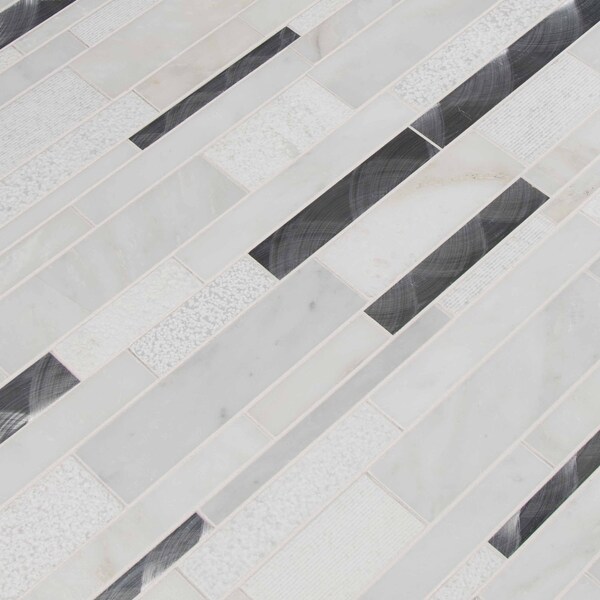 Msi Moderno Blanco Interlocking 12 In. X 18 In. X 8 Mm Metal Stone Blend Mesh-Mounted Mosaic Tile, 10PK - ZOR-MD-0455