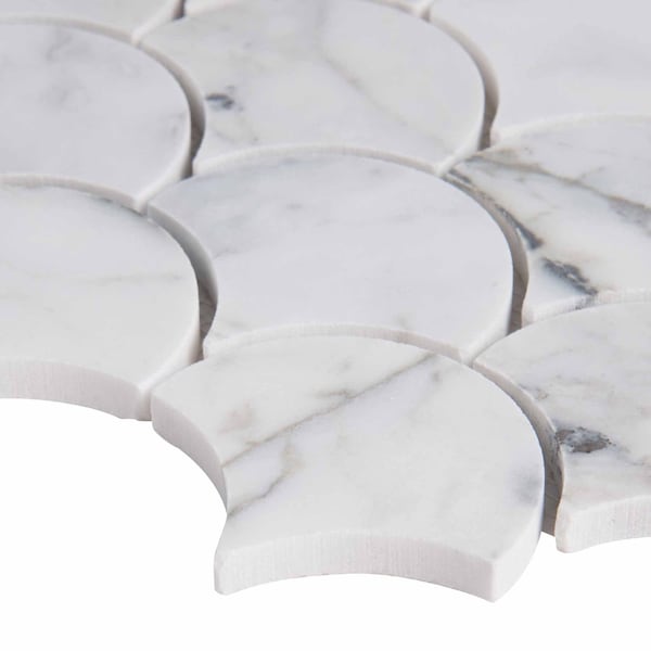 Msi Calacatta Blanco Scallop 12.8 In. X 10.43 In. X 10Mm Polished Marble Mesh-Mounted Mosaic Tile, 10PK - ZOR-MD-0202