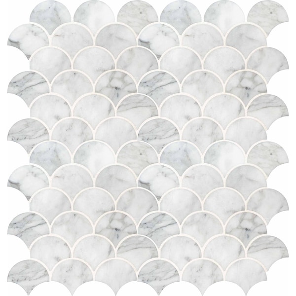 Msi Calacatta Blanco Scallop 12.8 In. X 10.43 In. X 10Mm Polished Marble Mesh-Mounted Mosaic Tile, 10PK - ZOR-MD-0202