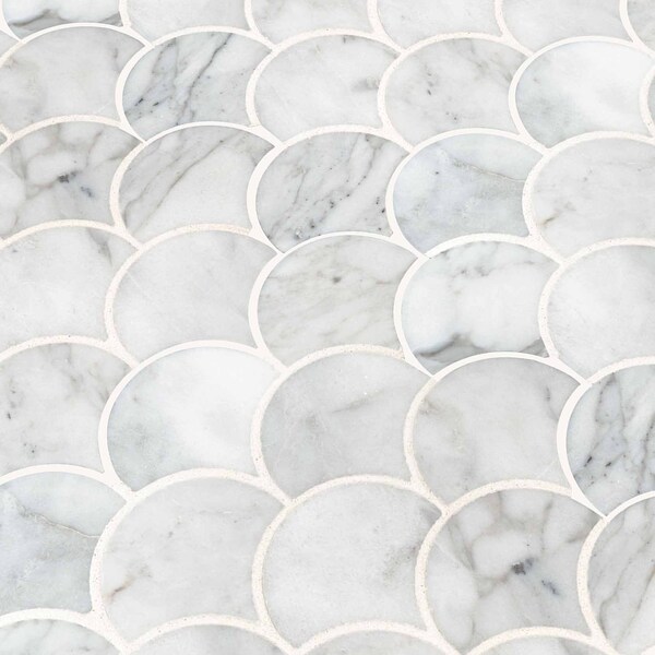 Msi Calacatta Blanco Scallop 12.8 In. X 10.43 In. X 10Mm Polished Marble Mesh-Mounted Mosaic Tile, 10PK - ZOR-MD-0202